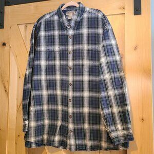 Duluth Trading Flannel Shirt Mens 3XL Tall Blue Cotton Plaid 2 Pocket Outdoor